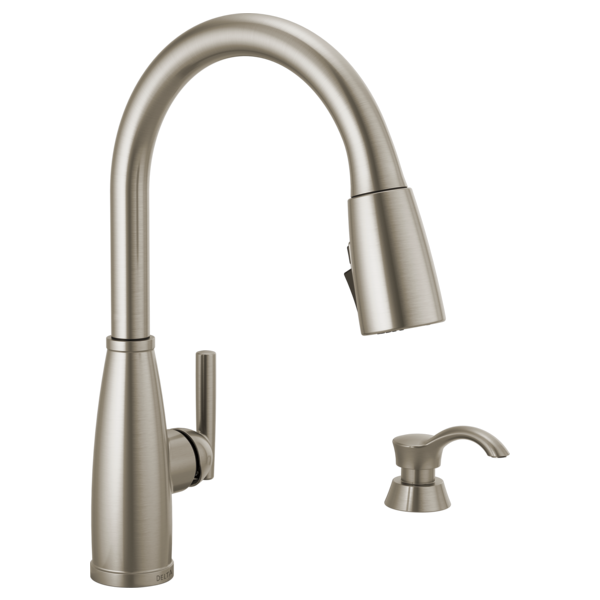 Varos Single Handle Pull-Down Kitchen Faucet with Soap Dispenser and ShieldSpray Technology (Recertified)
