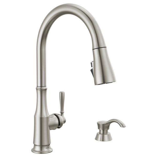 Delta Capertee Single Handle Pull-Down Kitchen Faucet with Soap Dispenser and ShieldSpray Technology