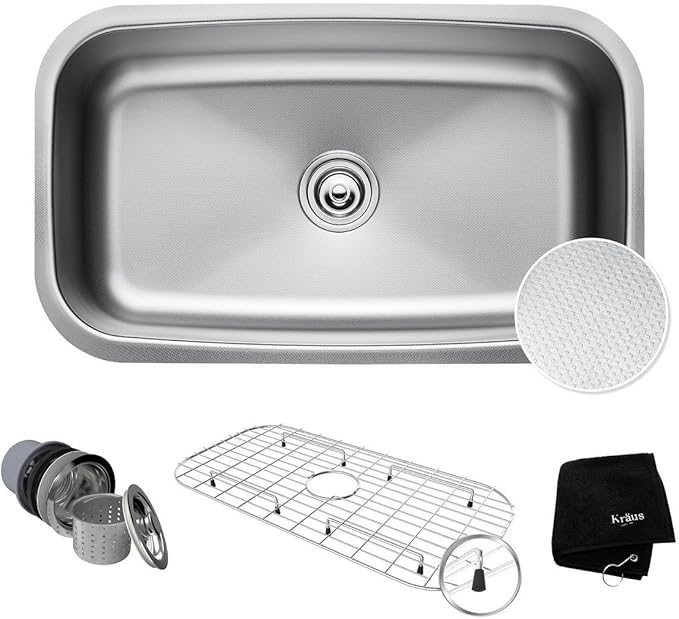 KRAUS Outlast MicroShield Scratch-Resist Stainless Steel Undermount Single Bowl Sink, 31.5