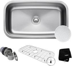 KRAUS Outlast MicroShield Scratch-Resist Stainless Steel Undermount Single Bowl Sink, 31.5