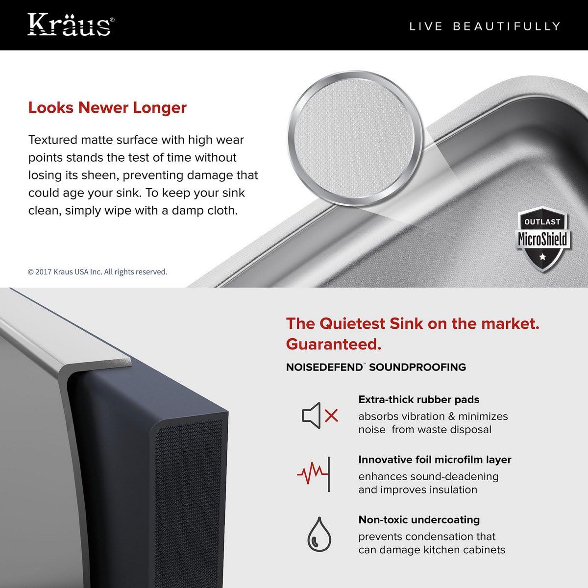 KRAUS Outlast MicroShield Scratch-Resist Stainless Steel Undermount Single Bowl Sink, 31.5