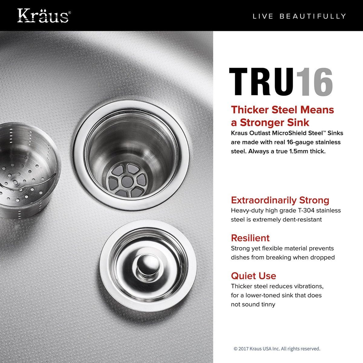 KRAUS Outlast MicroShield Scratch-Resist Stainless Steel Undermount Single Bowl Sink, 31.5