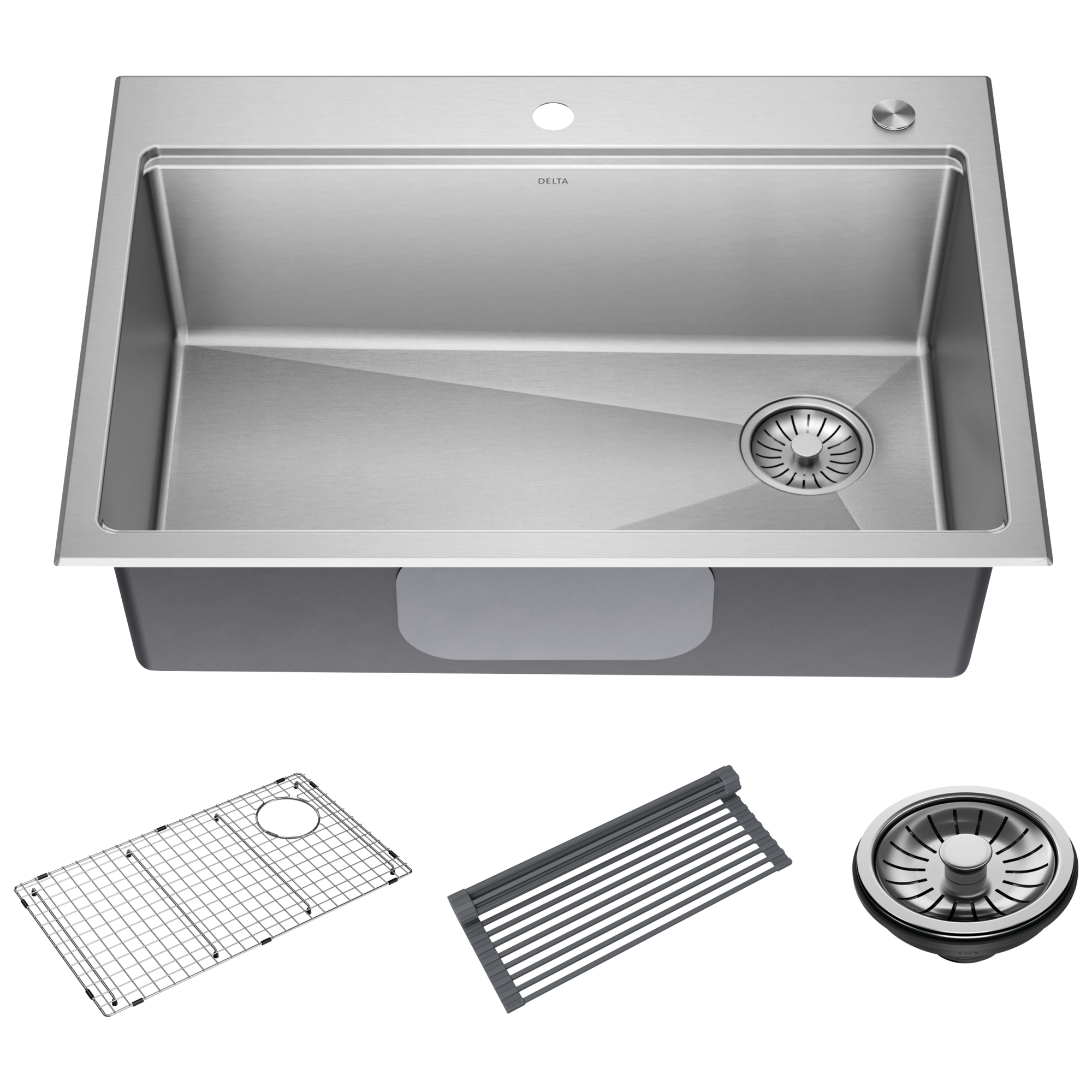 Delta Emery 30” Workstation Kitchen Sink Drop-In Undermount Single Bowl with WorkFlow Ledge and Accessories