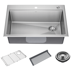 Delta Emery 30” Workstation Kitchen Sink Drop-In Undermount Single Bowl with WorkFlow Ledge and Accessories