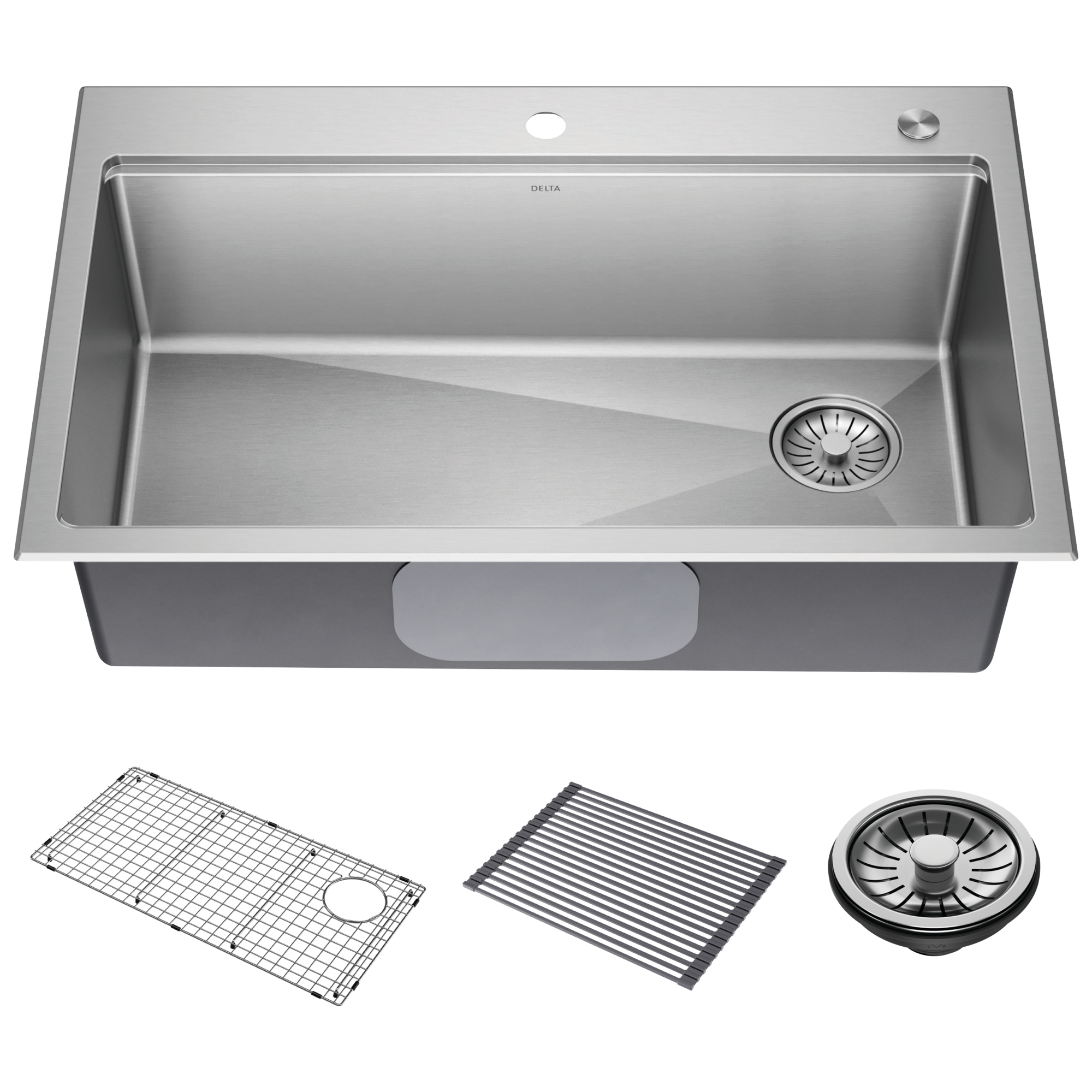 Delta Emery 33” Workstation Kitchen Sink Drop-In Undermount Single Bowl with WorkFlow Ledge and Accessories