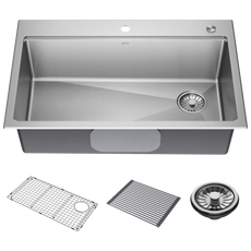 Delta Emery 33” Workstation Kitchen Sink Drop-In Undermount Single Bowl with WorkFlow Ledge and Accessories