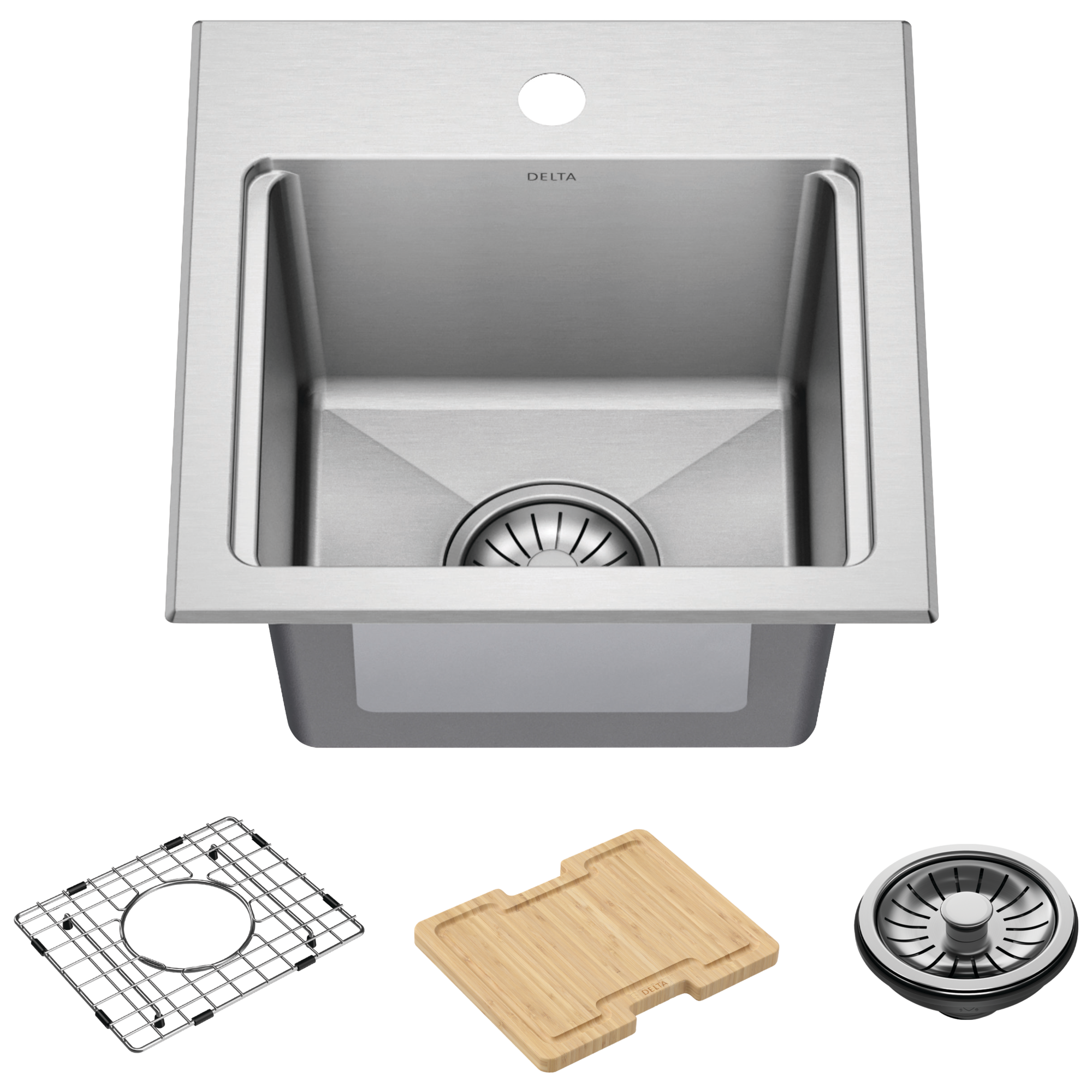 Delta Emery 25” Workstation Kitchen Sink Drop-In Undermount Single Bowl with WorkFlow Ledge and Accessories