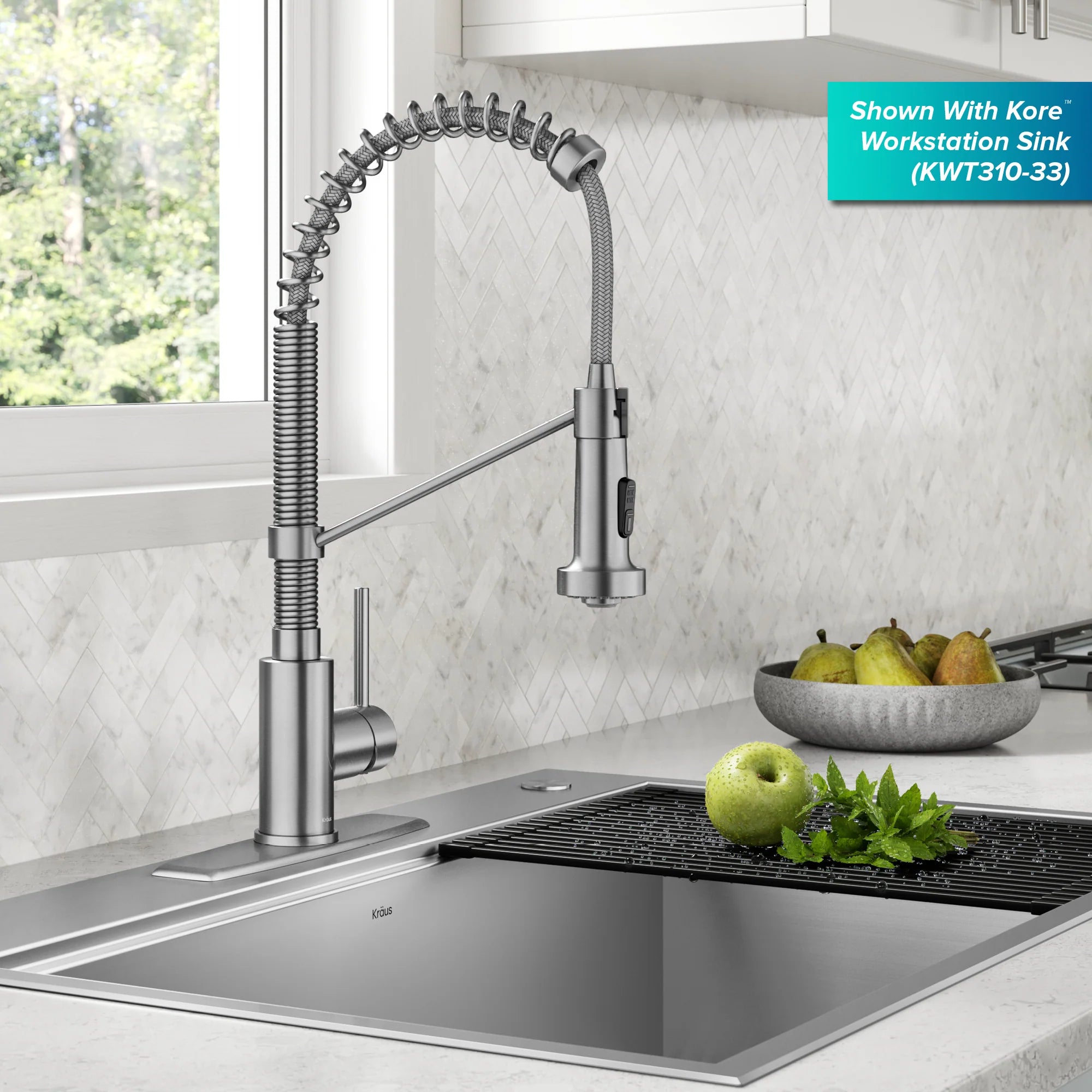 KRAUS Bolden Commercial Style Pull-Down Single Handle Kitchen Faucet with Deck Plate
