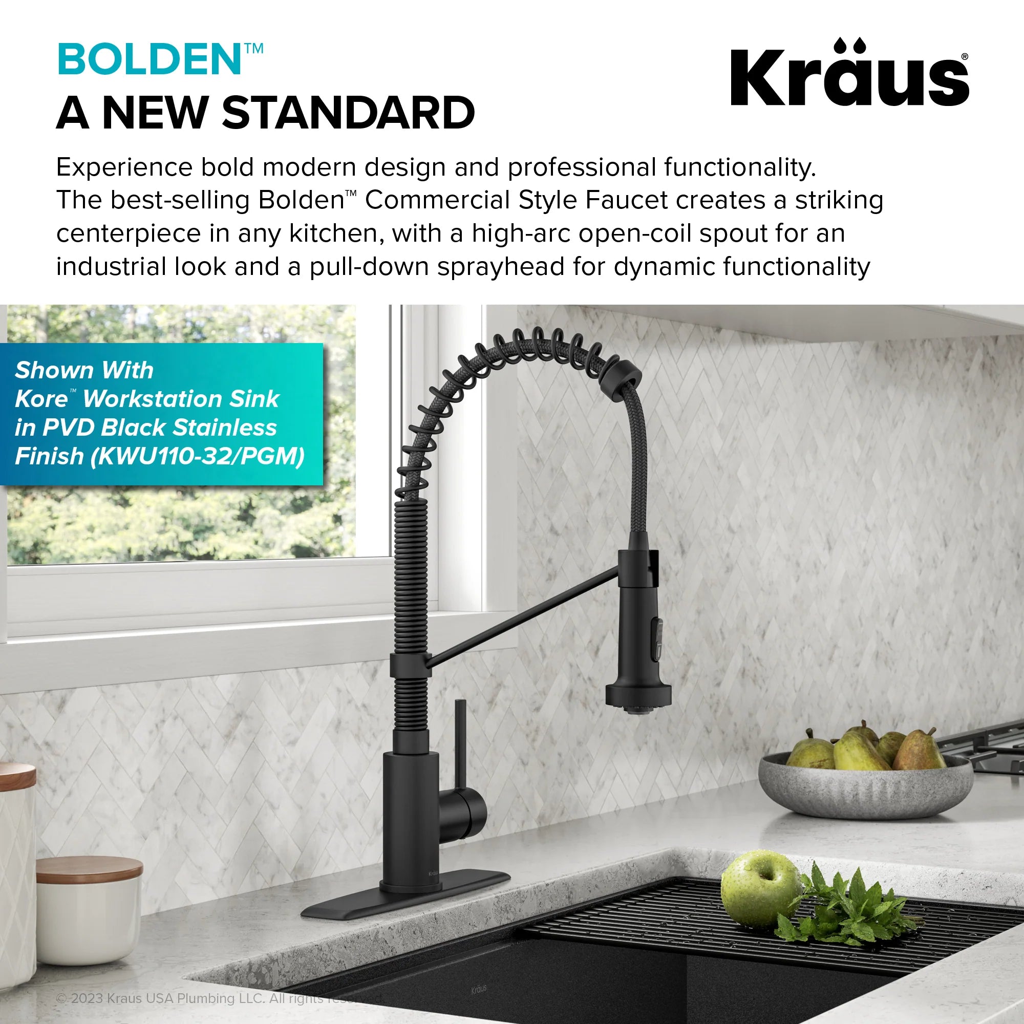 KRAUS Bolden Commercial Style Pull-Down Single Handle Kitchen Faucet with Deck Plate