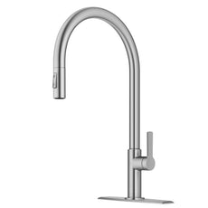 KRAUS Oletto High-Arc Single Handle Pull-Down Kitchen Faucet with Deck Plate