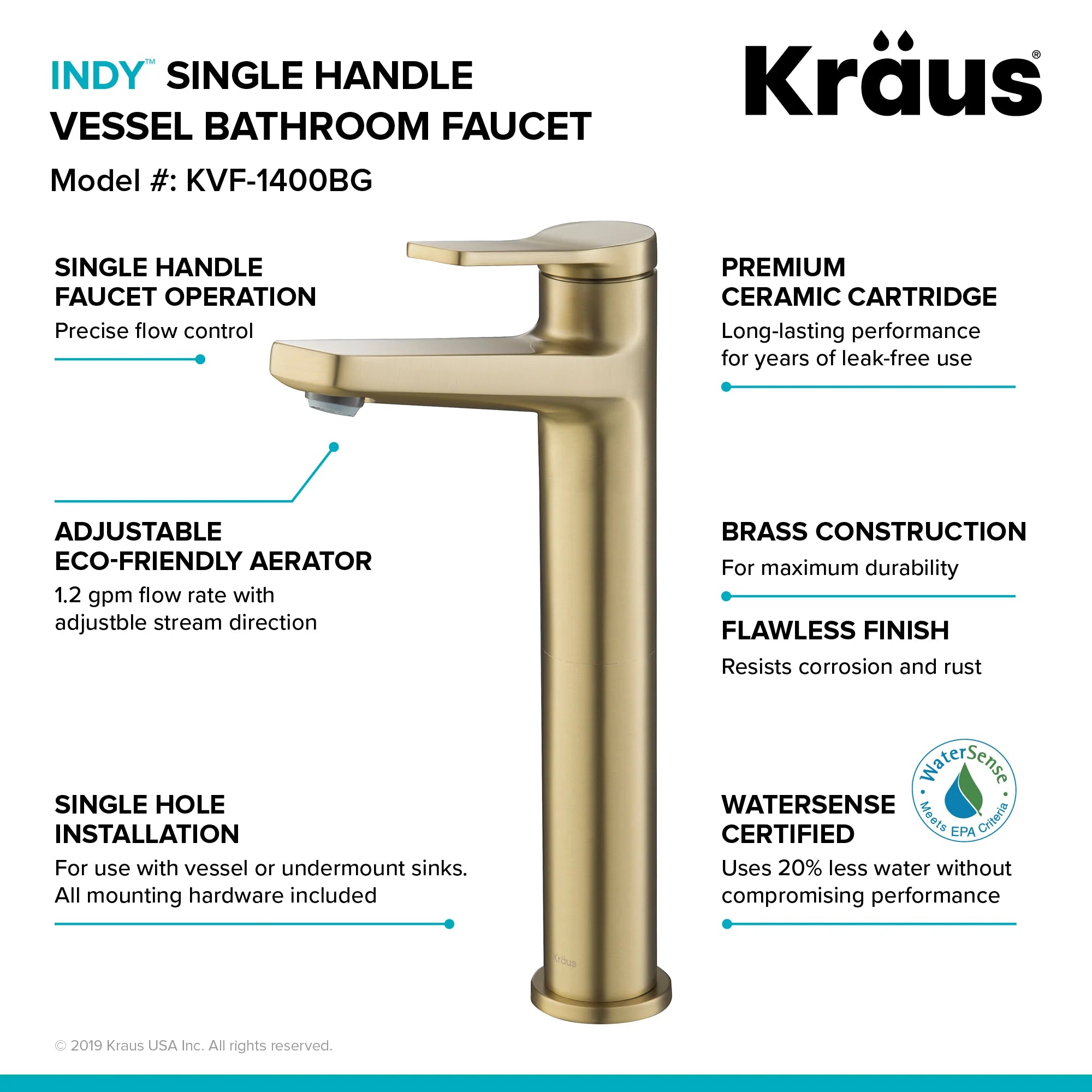 Kraus Indy Single Handle Vessel Bathroom Faucet