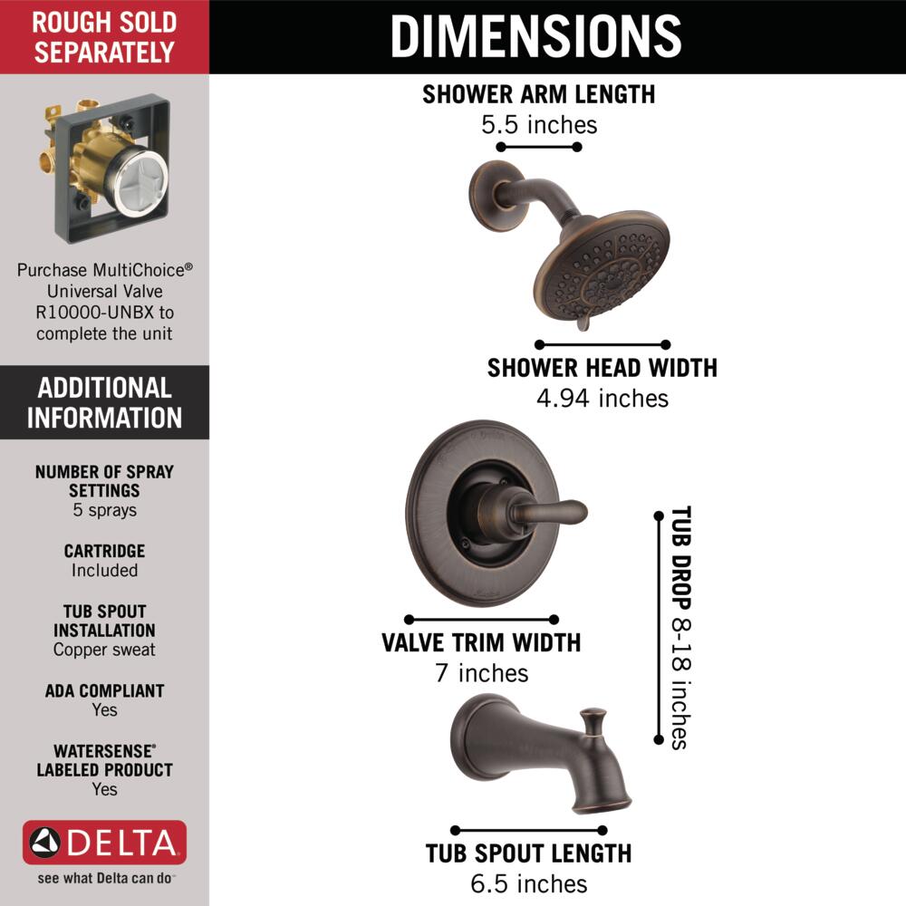 Delta Linden Tub and Shower Trim Single Handle 14 Series 1.75 GPM
