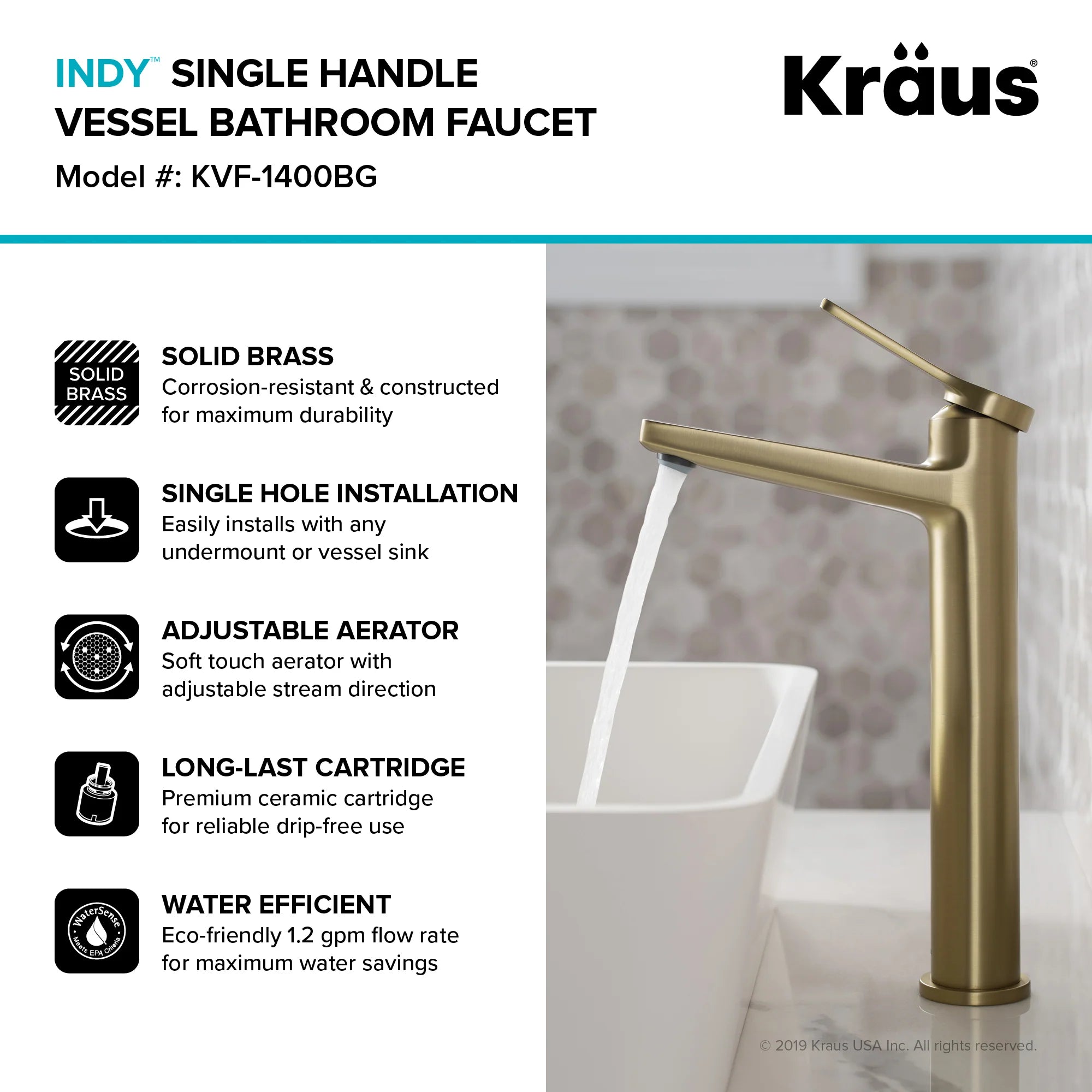 Kraus Indy Single Handle Vessel Bathroom Faucet