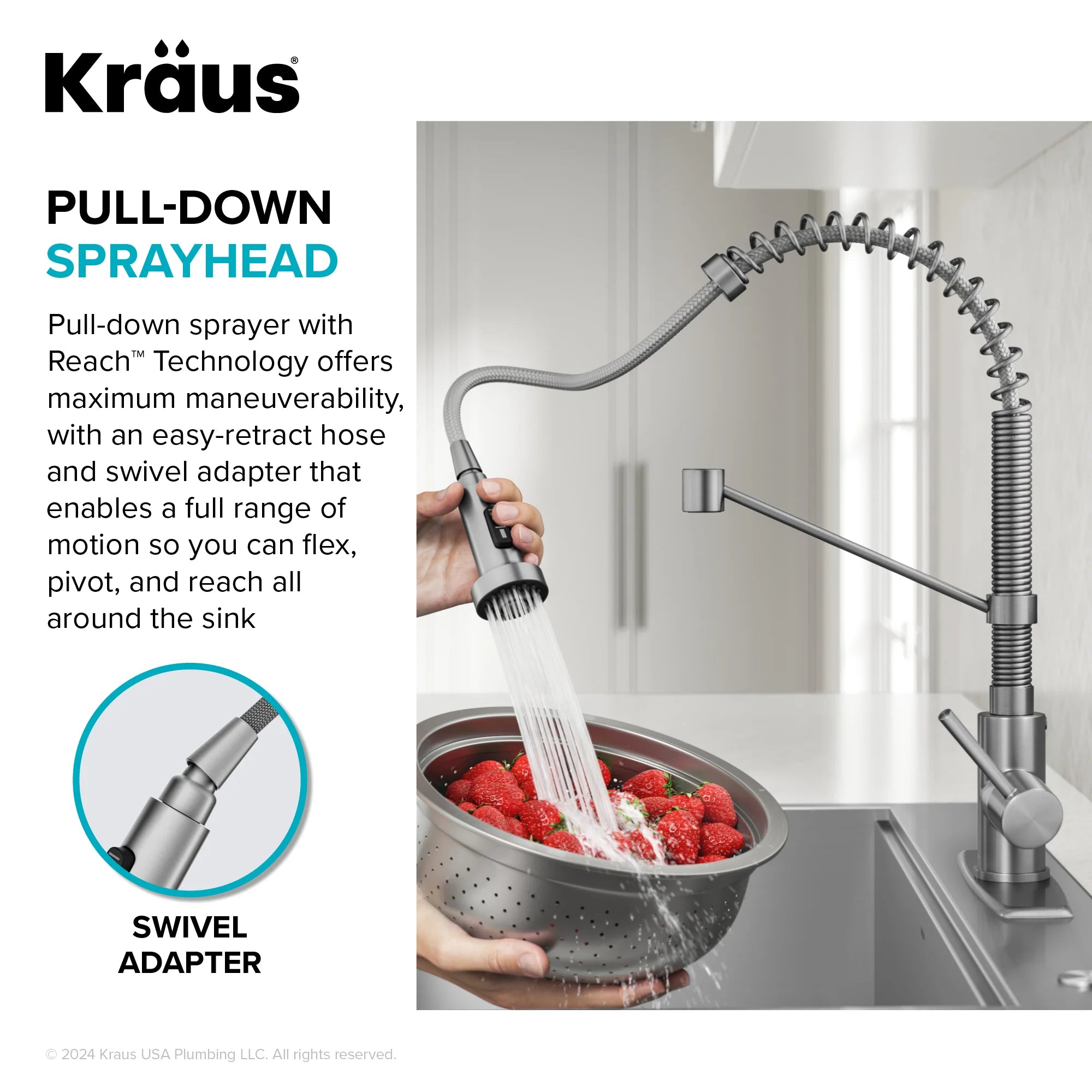 KRAUS Bolden Commercial Style Pull-Down Single Handle Kitchen Faucet with Deck Plate