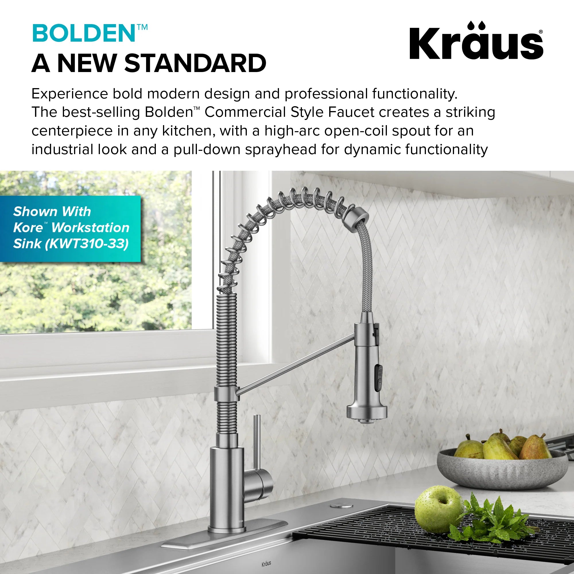 KRAUS Bolden Commercial Style Pull-Down Single Handle Kitchen Faucet with Deck Plate