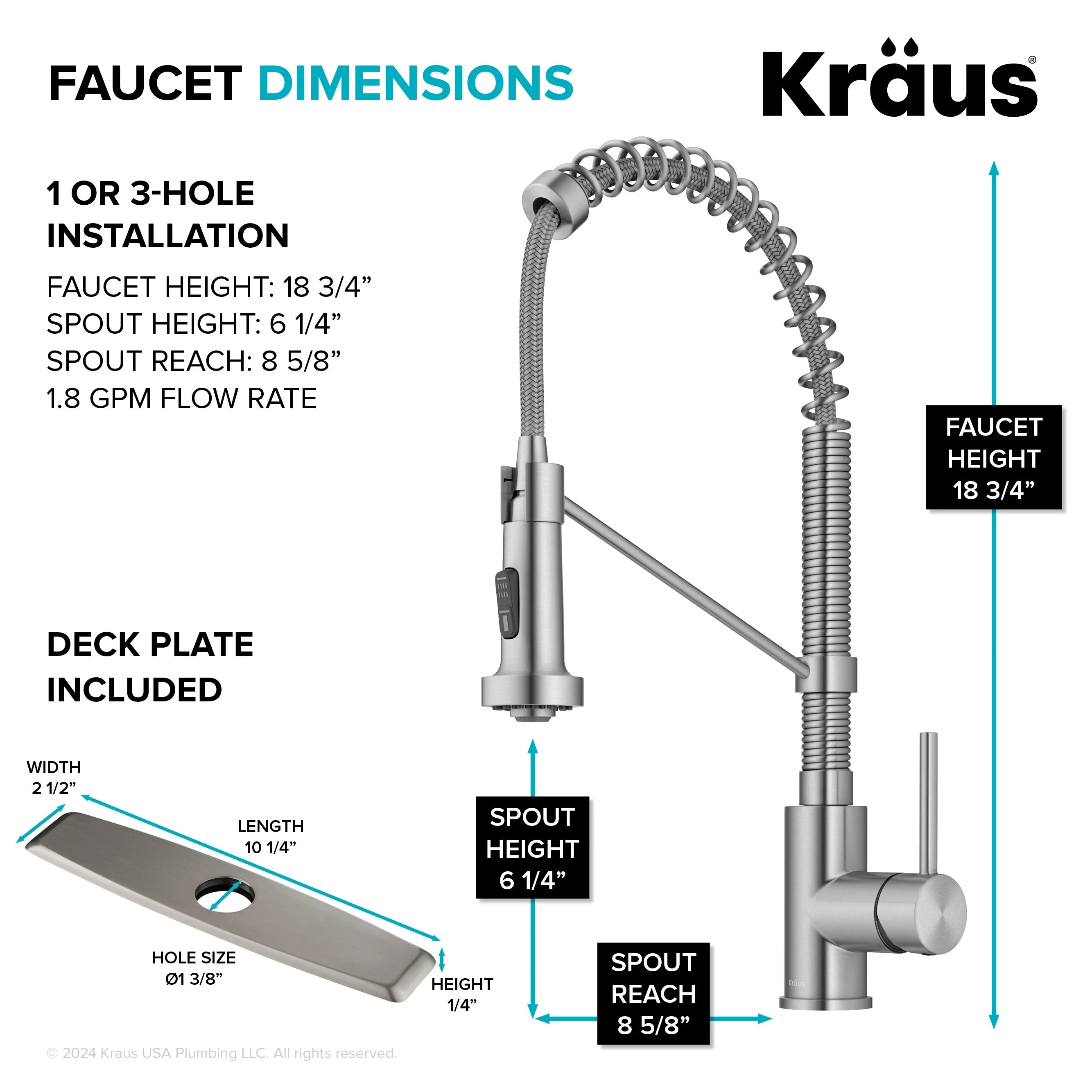 KRAUS Bolden Commercial Style Pull-Down Single Handle Kitchen Faucet with Deck Plate