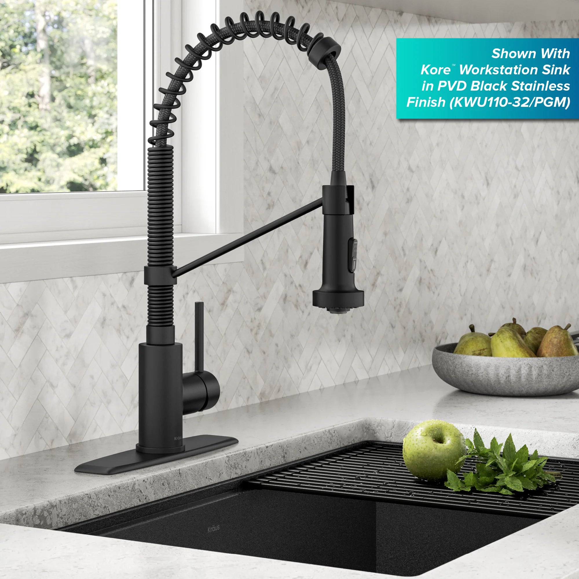 KRAUS Bolden Commercial Style Pull-Down Single Handle Kitchen Faucet with Deck Plate