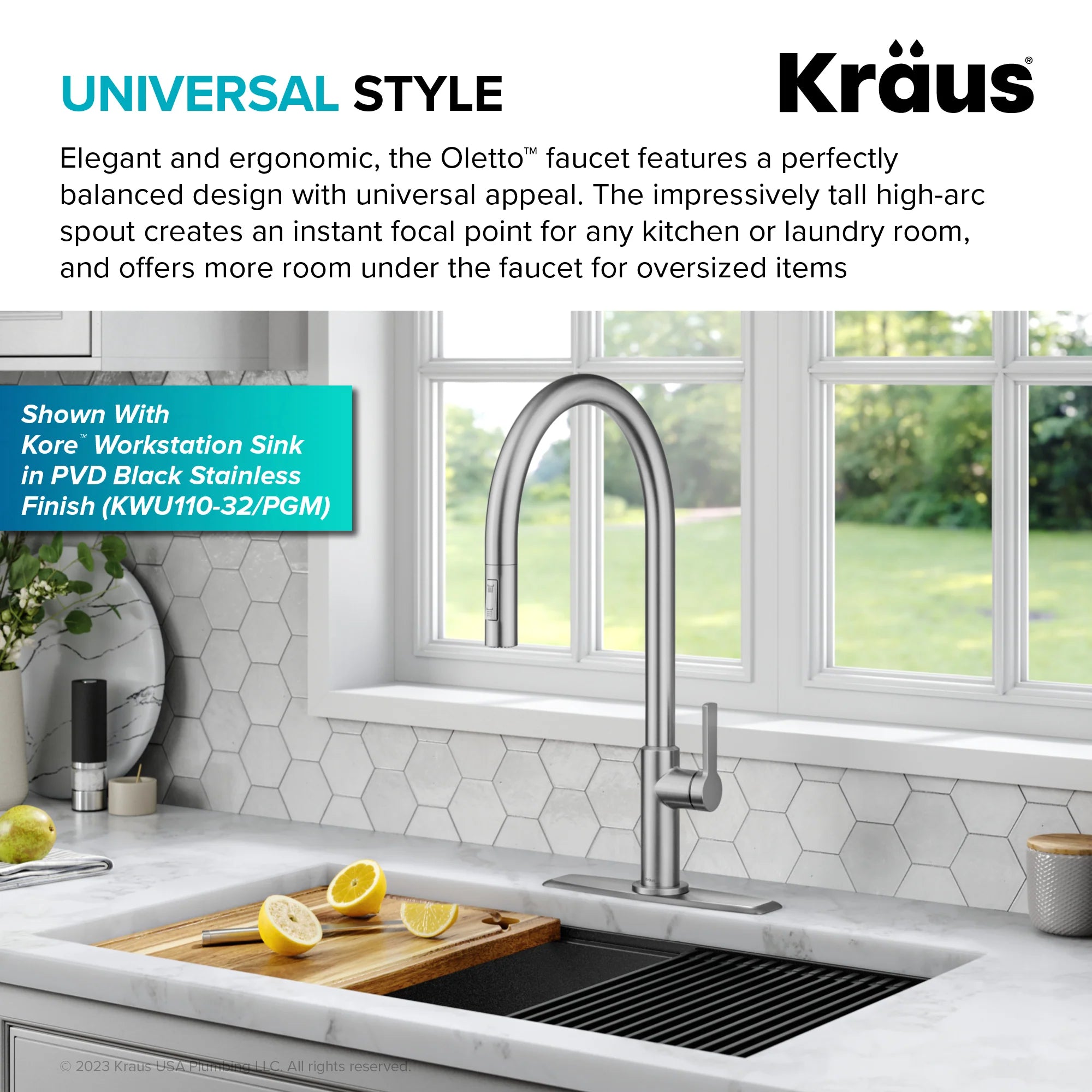 KRAUS Oletto High-Arc Single Handle Pull-Down Kitchen Faucet with Deck Plate