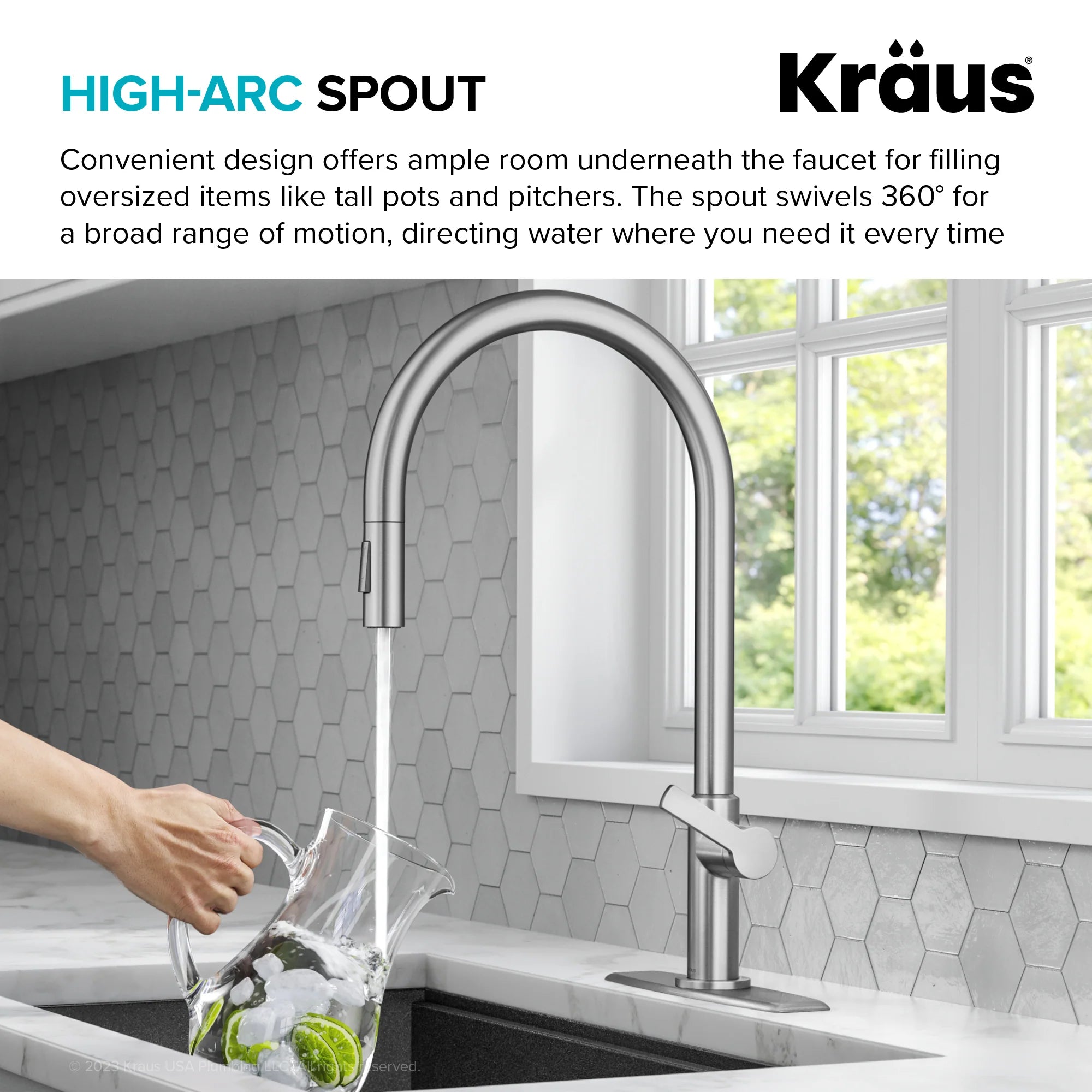 KRAUS Oletto High-Arc Single Handle Pull-Down Kitchen Faucet with Deck Plate