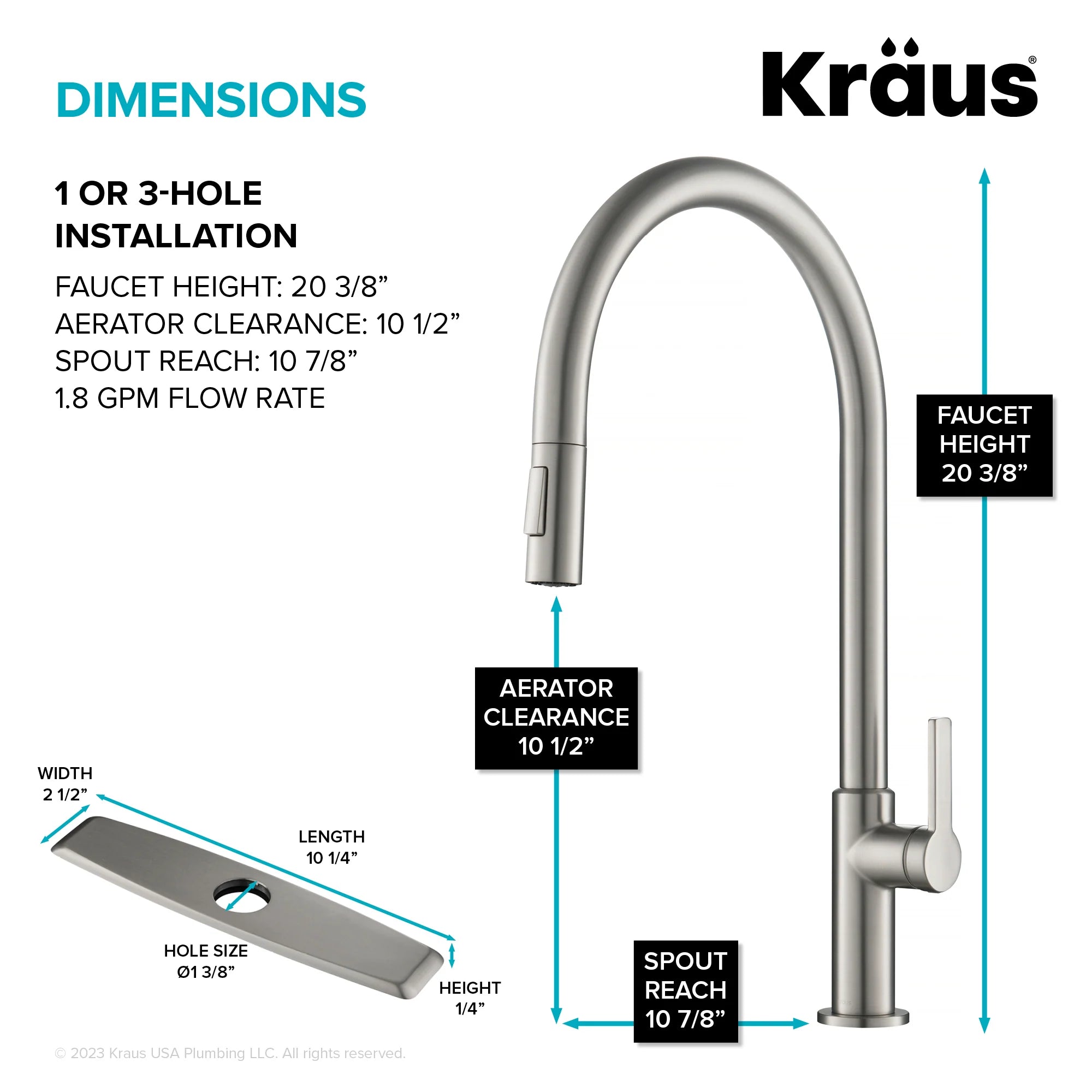 KRAUS Oletto High-Arc Single Handle Pull-Down Kitchen Faucet with Deck Plate